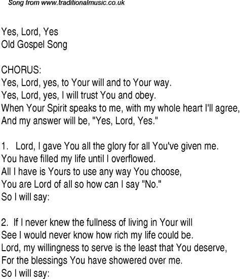 Yes Lord Yes Christian Gospel Song Lyrics And Chords