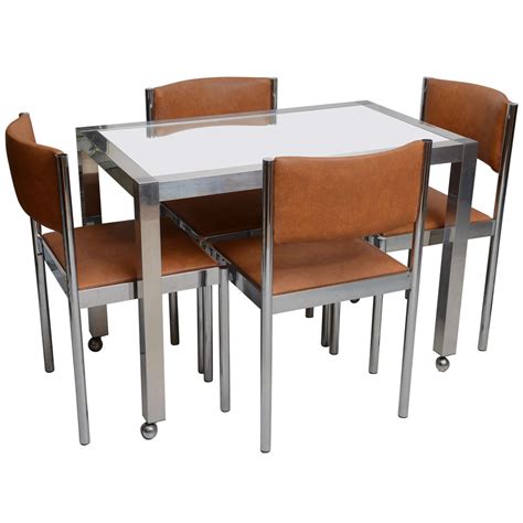Save $171.25 (10%) sale starts at $. Chrome and Glass Table With 4 Chrome Upholstered Chairs Dinette Set at 1stdibs