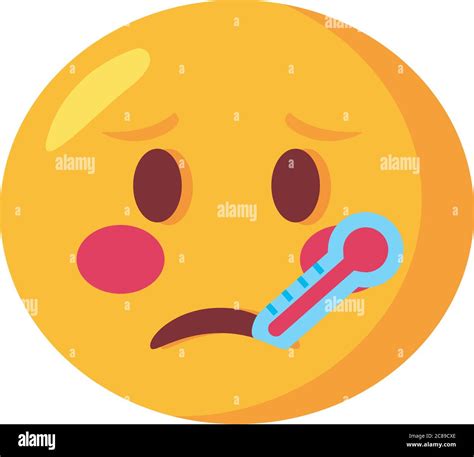 Sick Emoji Face With Thermometer Classic Flat Style Icon Vector