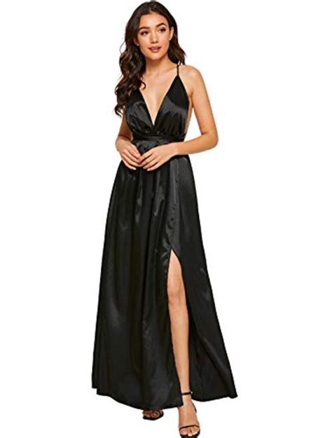 Buy Shein Womens Sexy Satin Deep V Neck Backless Maxi Club Party Evening Dress Online Topofstyle