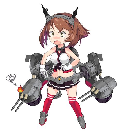 Safebooru 1girl Absurdres Anchor Black Skirt Breasts Brown Hair Cannon Dame Shoal Fire Flipped
