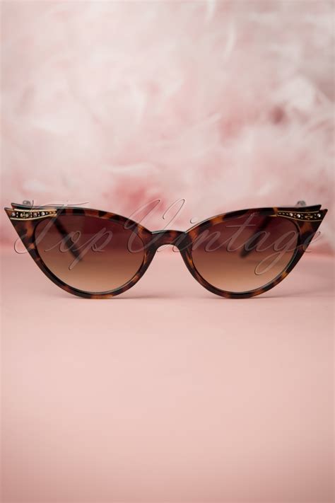 50s Vintage Cat Eye Diamond Sunglasses In Tortoise