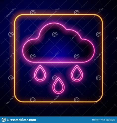 Glowing Neon Cloud With Rain Icon Isolated On Black Background Rain