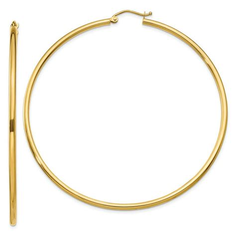 Gemapex 14k Yellow Gold Earring Hoop Womens 65 Mm Polished 2mm Tube