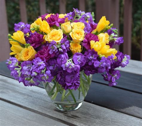 Everyday Flowers In A Vase Purple Stock Yellow Roses Yellow Freesia
