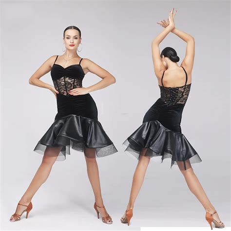 Buy Height Quality Sexy Latin Dance Dress For Lady Latin Lace Black Skirt Cloth
