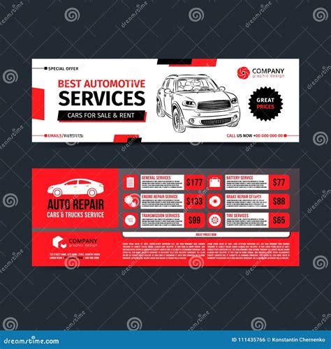 Design Of Banners Set Of Auto Repair Cars Stock Vector Illustration