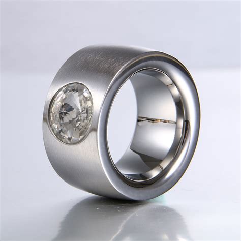 Luxury Brand Large Rings For Women Stainless Steel Ring For Wedding Engage Trendy Zircon Bands