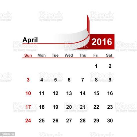 Vector Simple Calendar 2016 Year April Month Stock Illustration