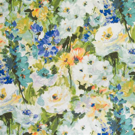 Sapphire Blue And Teal Floral Cotton Upholstery Fabric