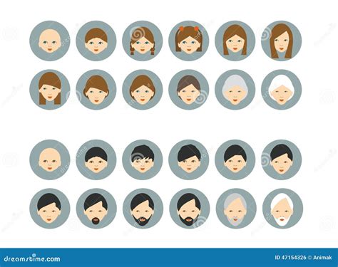 Man And Woman Aging Set People Generations At Different Ages Flat