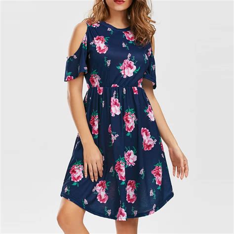 Buy 2018 Fashion Floral Print Women Dress Short Sleeve Casual Summer Beach