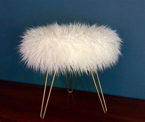 Once it warms up you can easily remove the faux. Custom Mongolian Faux Fur WHITE Stool with Gold Hairpin Legs