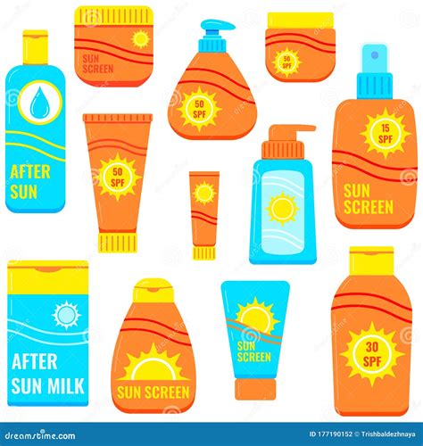 Sunscreen Bottles Vector Icon Set Isolated On White Background Stock