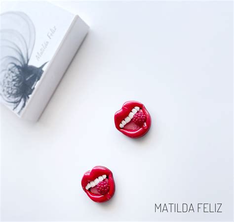 brooch red lips with raspberry jewelry of polymer clay etsy