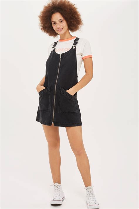 Moto Zip Front Denim Pinafore Dress New In Fashion New In Topshop