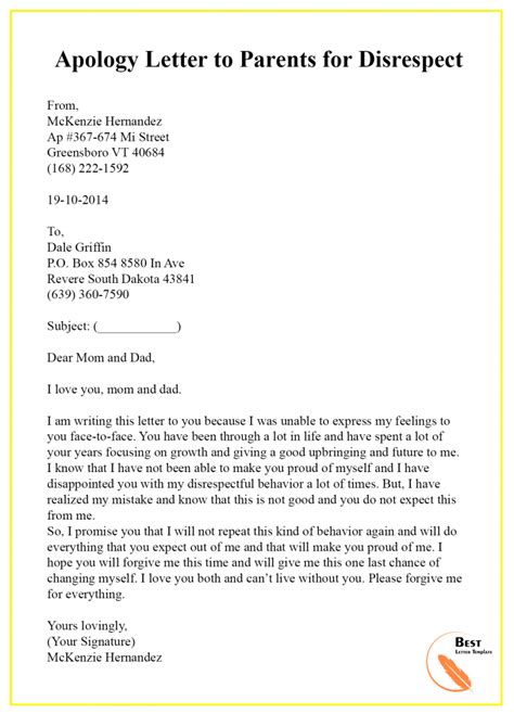 Apology Letter Template To Parents Sample And Examples Best Letter