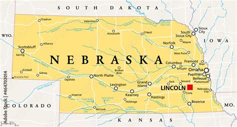 Nebraska Ne Political Map With The Capital Lincoln And The Largest