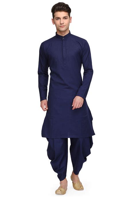 Plain Kurta Set In Navy Blue Mxh149