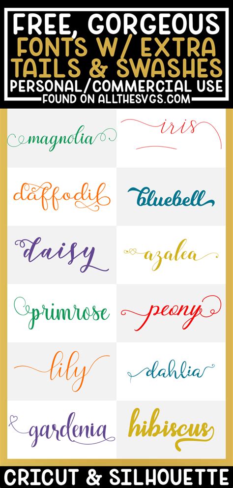 Free Fonts With Tails Swashes Extra Glyphs For Cricut Silhouette