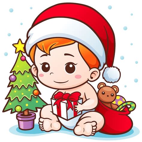 Bebê Bonito Dos Desenhos Animados Santa Feliz Natal Vetor Premium