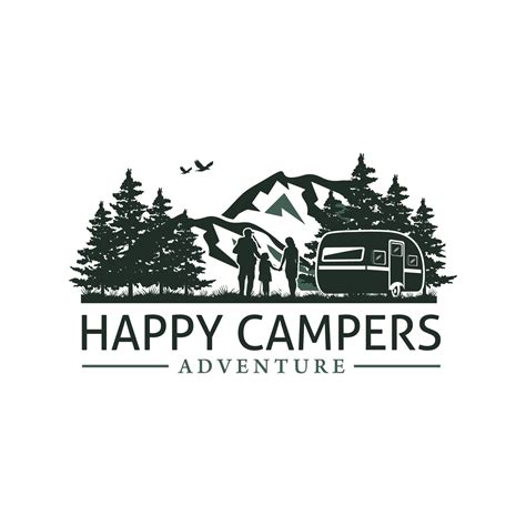 Camping Logo With Trailer Camp Mountain And Pine Tree Used For