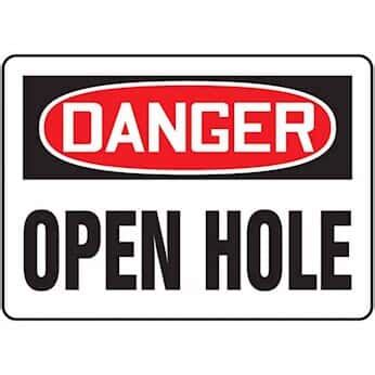 Accuform Mstf Va Safety Sign Danger Open Hole X Aluminum