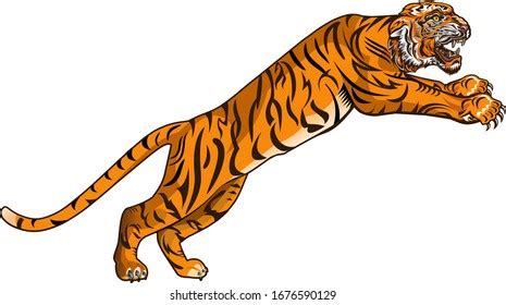 Angry Tiger Jump Color Tattoo Stock Vector Royalty Free 1676588635