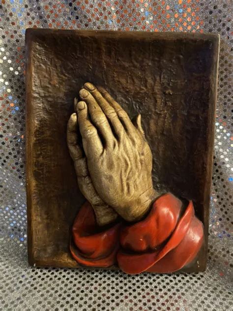 Vintage Religious Chalkware Plaster Praying Hands Wall Plaque Art 15