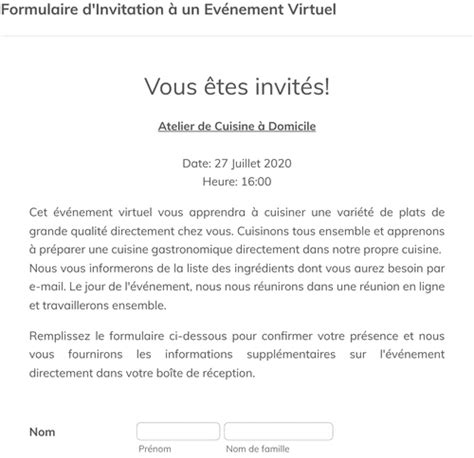 Formulaire D Invitation Un Ev Nement Virtuel Mod Le Du Formulaire