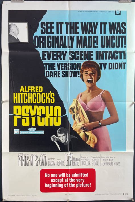 PSYCHO Original Hitchcock Movie Poster Starring Janet Leigh Original