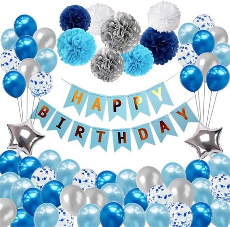 Blue Happy Birthday Decoration Kit Combo 61pcs Combo Set Banner