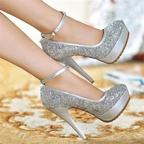 cute anklestrapsheels prom shoes glitter high heels bling shoes