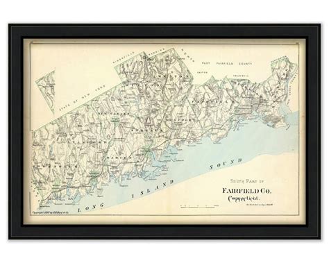 Fairfield County Connecticut 1893 Etsy Framed Maps Fairfield