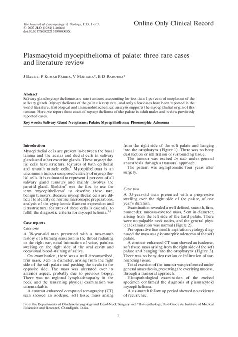 Pdf Plasmacytoid Myoepithelioma Of Palate Three Rare Cases And