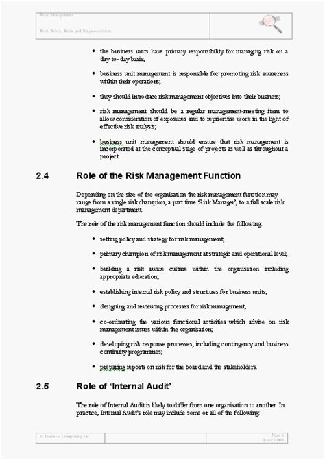 The main role and responsibilities of financial controller are listed down in this article. Risk Management Roles and Responsibilities
