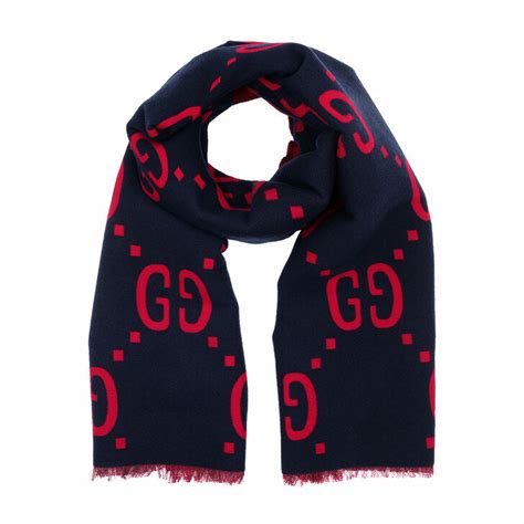 Gucci Gg Jacquard Wool Silk Scarf Redblue In Blue Fashionette