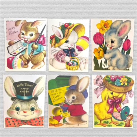 Retro Easter Cards Set Of 12 Folded Cards With Envelopes Vintage Easter Bunny Ebay