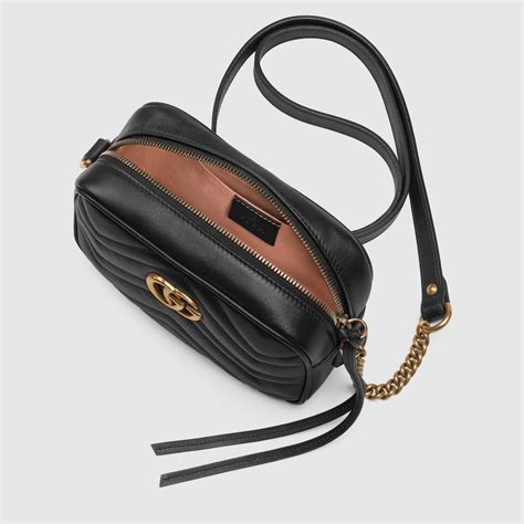 Black Leather Gg Marmont Matelassé Mini Bag Zip Top Closure Gucci Us