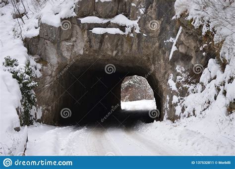 Tunnel In Mountain Covered In Snow Stock Image Image Of Mountain