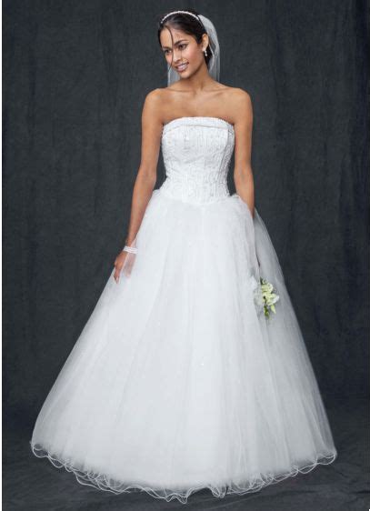 strapless tulle ball gown with beaded satin bodice david s bridal