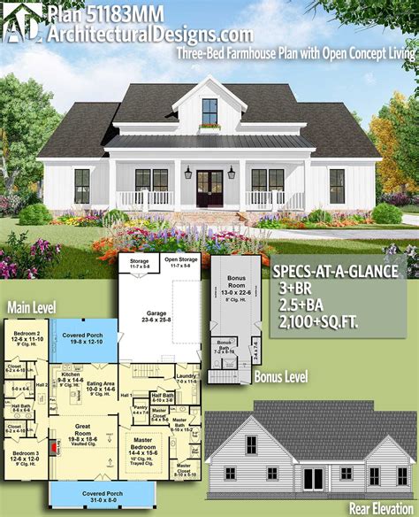 Designed specifically for builders, developers, and real estate agents working in the home building industry. Plan 51183MM: Three-Bed Farmhouse Plan with Open Concept ...