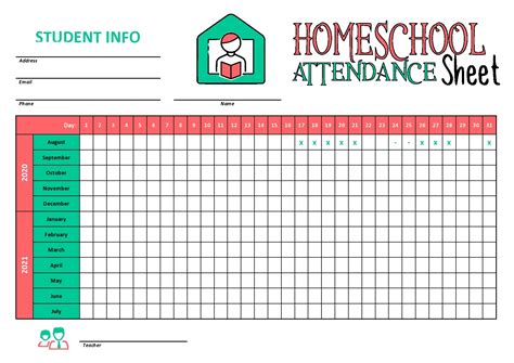 Homeschool Attendance Sheet Redlinesp
