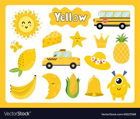 Set Of Yellow Color Objects Primary Colors Vector Image