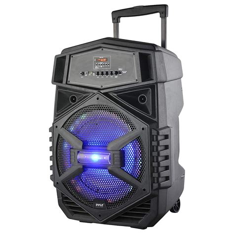 Pyle Inch Portable Bluetooth Pa Speaker System With Led Lights Usb Micro Sd Fm Bt Aux Remote