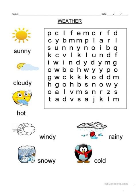 Weather Word Search Puzzle Worksheets 99worksheets