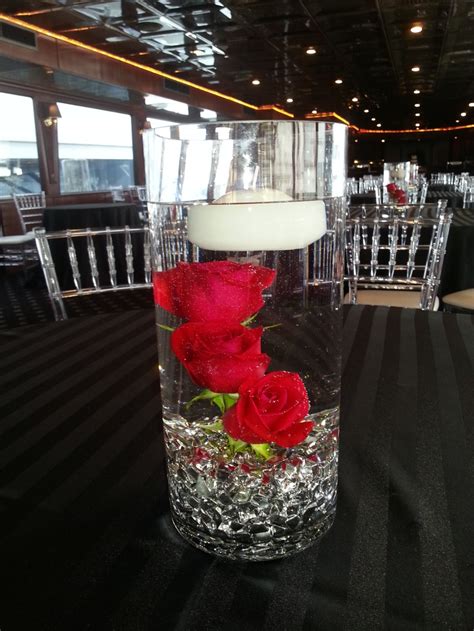 Submersible Red Rose Floral Wedding Centerpiece With Floating Candles