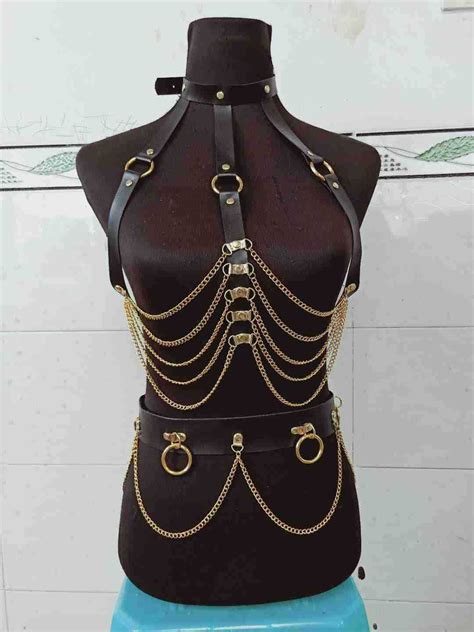 2021 leather harness belt sexy metal chains bralete top cage waist bondage belt body harness