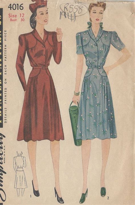 1941 Vintage Sewing Pattern Dress B30 R558 Simplicity Etsy Uk Dress