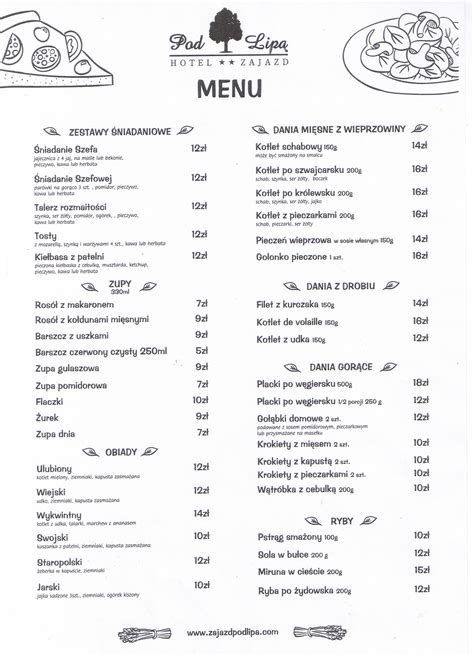 Their menu is frequently updated, featuring changes, additions and seasonal items. Menu restauracji - Zajazd Pod Lipą - Hotel, Restauracja ...